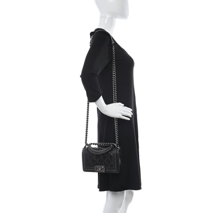 Chanel Shiny Goatskin Quilted Small Boy Top Handle Flap Charcoal 2 of 15