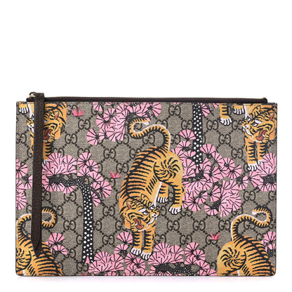 Gucci GG Supreme Monogram Bengal Zip Pouch Beige New Acero Crop Pink 1 of 8