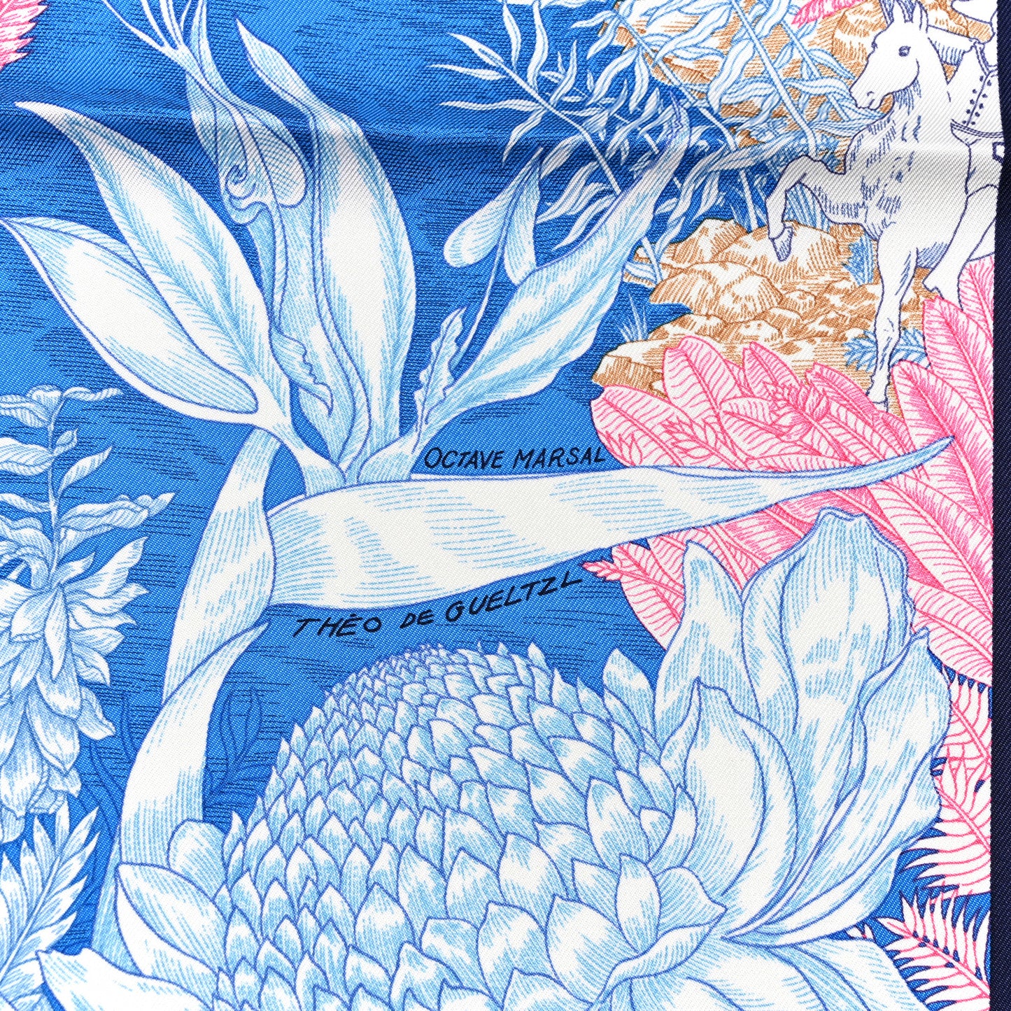 Silk Faubourg Tropical Scarf 90 Bleu Jean Vert Jaune Sofre