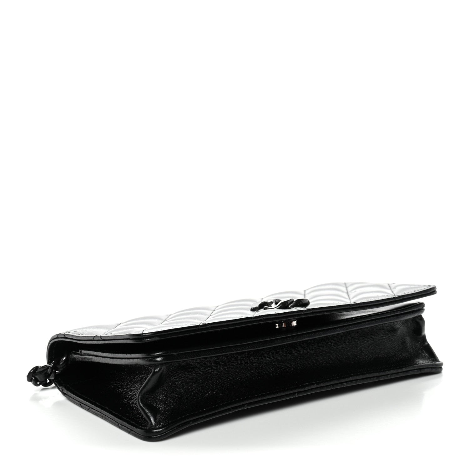 Chanel Shiny Lambskin Flap Clutch With Chain So Black 4 of 11
