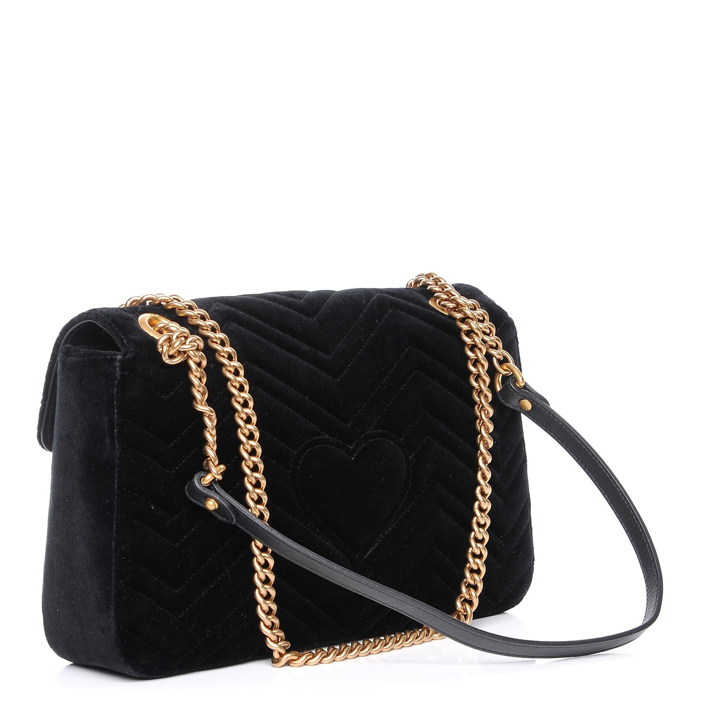 Velvet Matelasse Loved Embroidered Medium GG Marmont Shoulder Bag Black