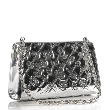 Chanel Metallic Patent Calfskin Lucky Symbols Pochette Silver 3 of 7