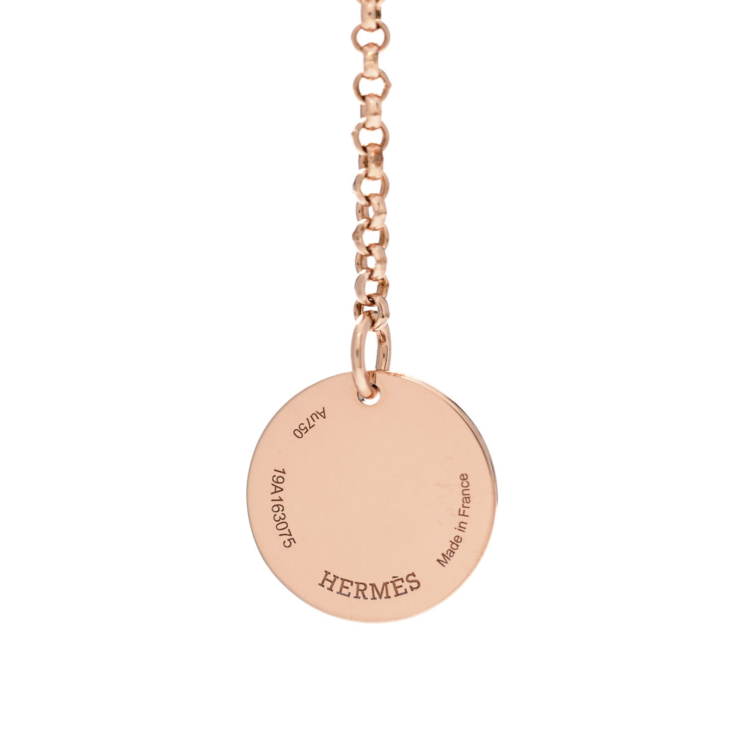 Hermes 18K Rose Gold Diamond PM Ex-Libris Pendant Necklace 4 of 5