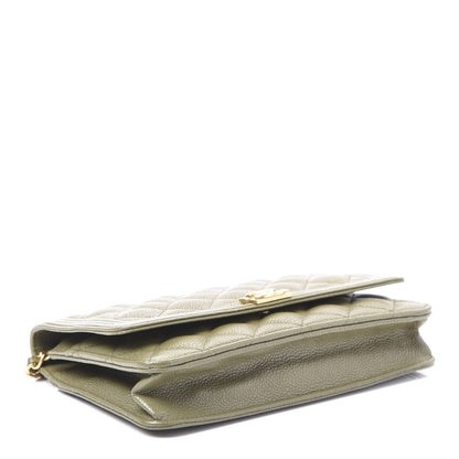 Chanel Caviar Quilted Boy Wallet On Chain WOC Khaki 3 of 9