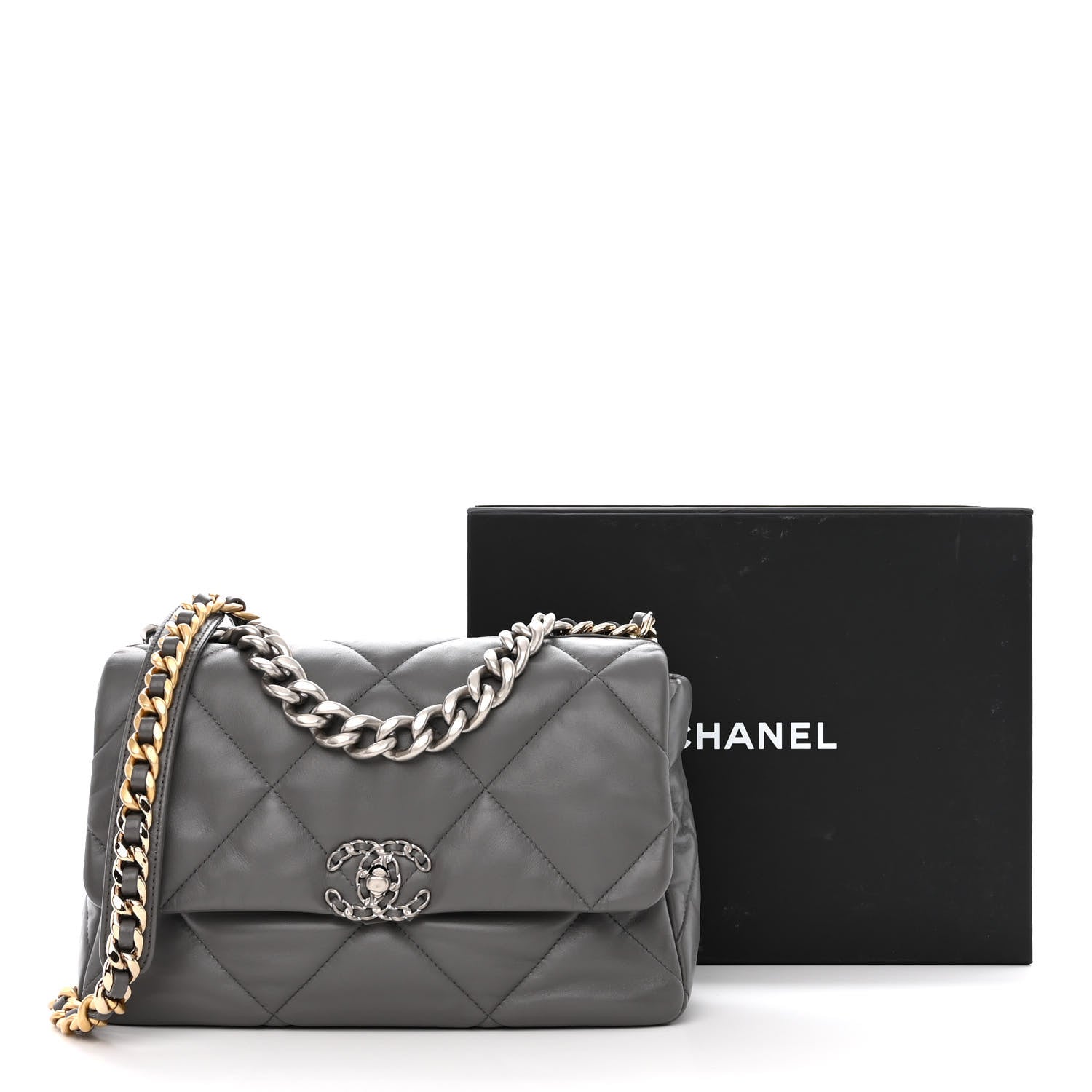 Chanel Lambskin Quilted Large Chanel 19 Flap Grey 11 of 11