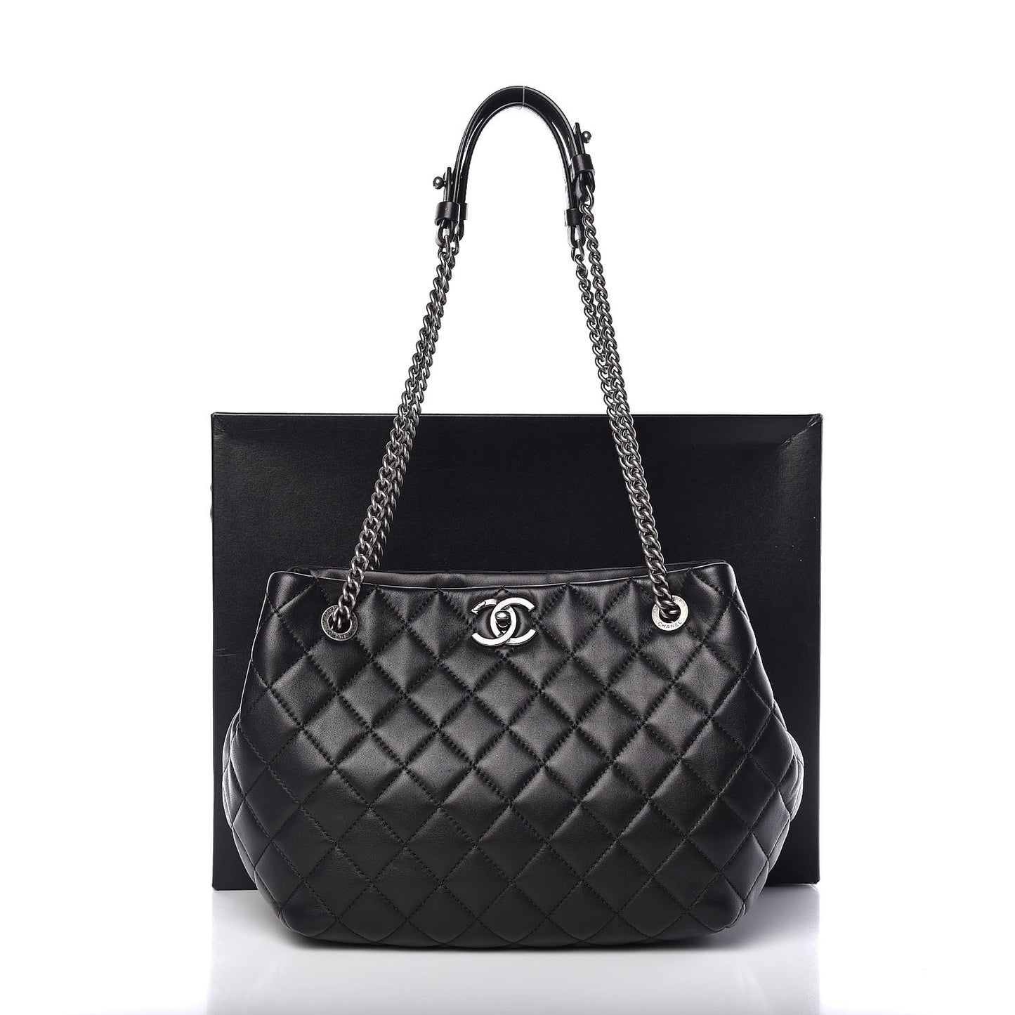 Lambskin Quilted Accordion Tote Black