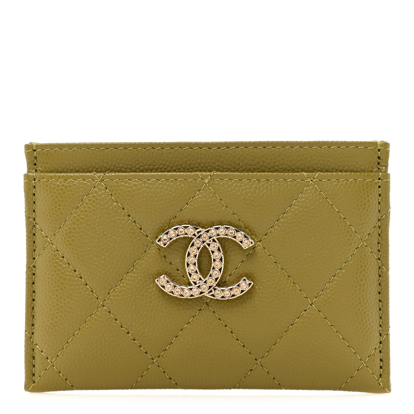 Caviar Quilted Crystal Card Holder Green