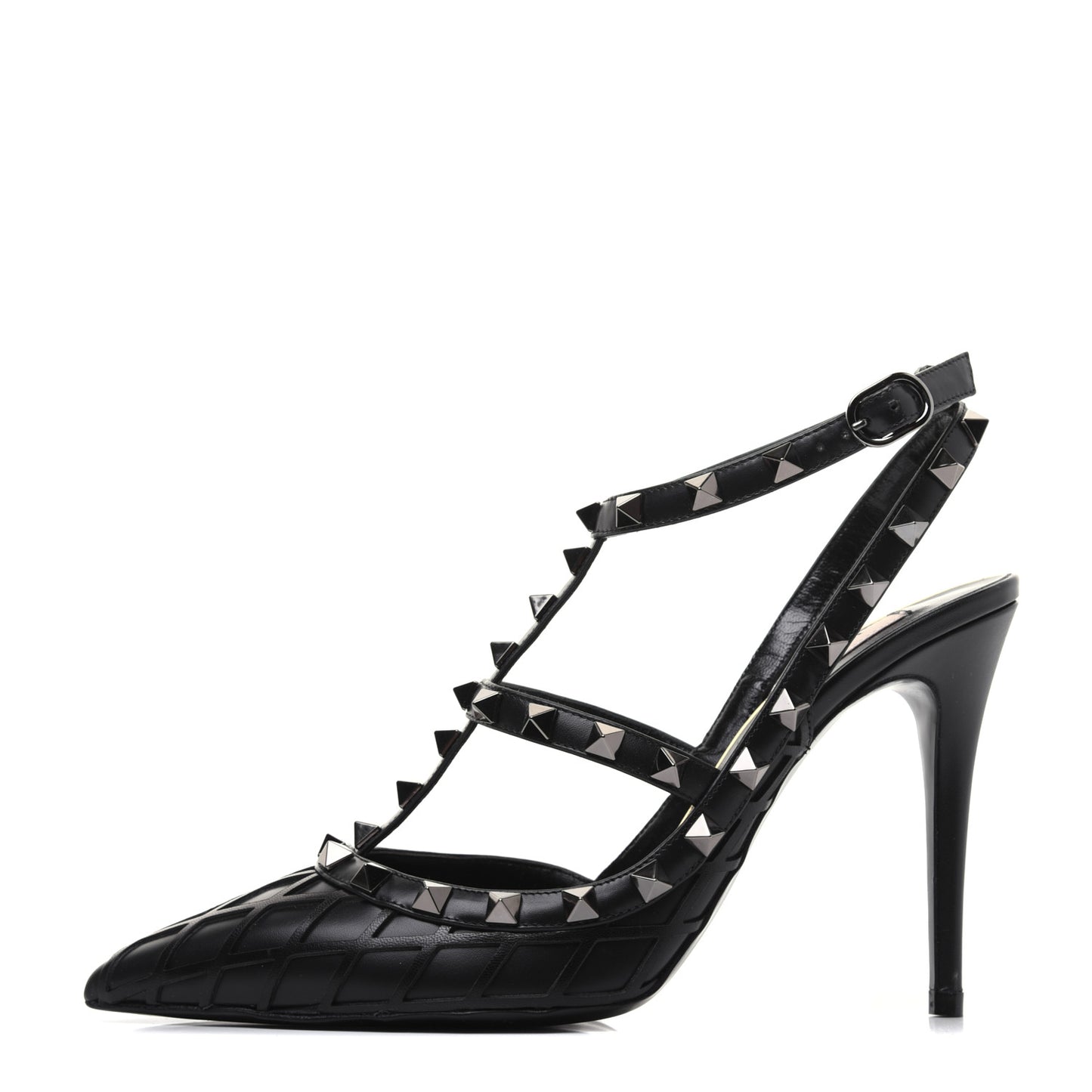 Calfskin Nappa Boudoir Rockstud Ankle Strap 100mm Pumps 38 Black