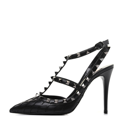 Valentino Garavani Calfskin Nappa Boudoir Rockstud Ankle Strap 100mm Pumps 38 Black 1 of 12
