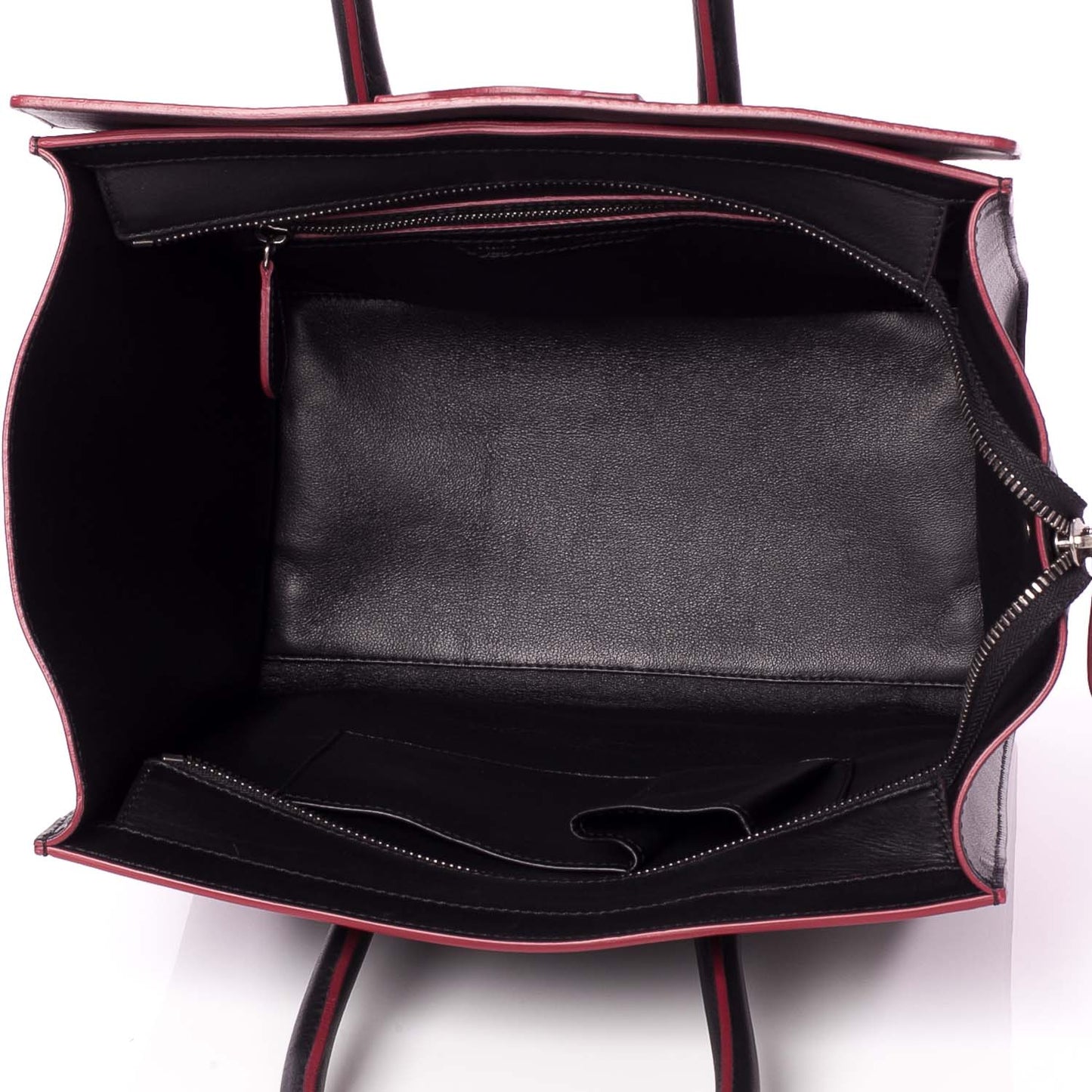 Smooth Calfskin Mini Luggage Black w Pink Trim