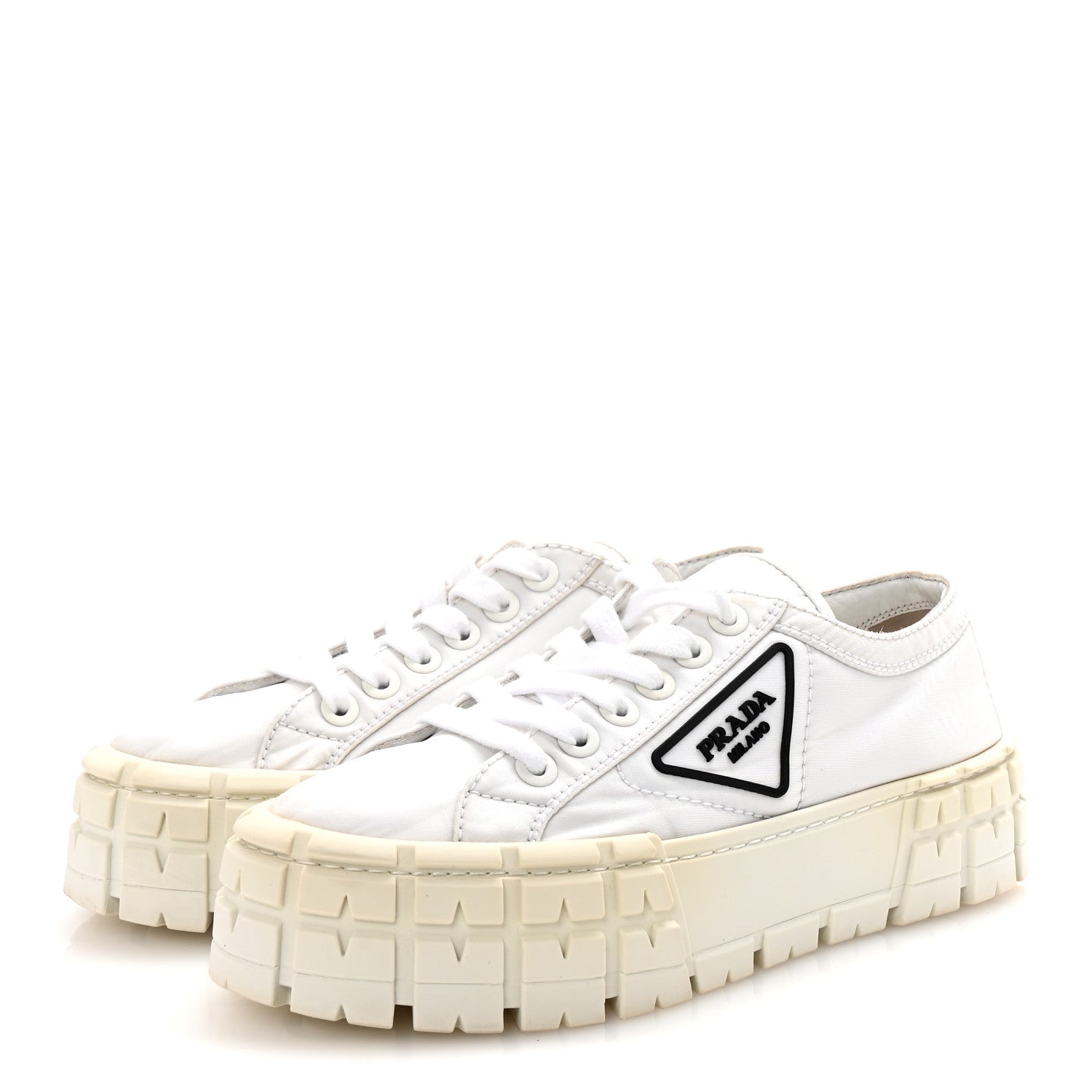 Prada Re-Nylon Gabardine Triangle Logo Double Wheel 50mm Sneakers 38.5 White 4 of 9
