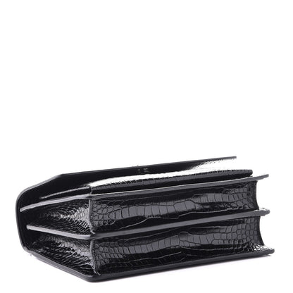 Saint Laurent Calfskin Crocodile Embossed Medium Monogram Sunset Black 4 of 9