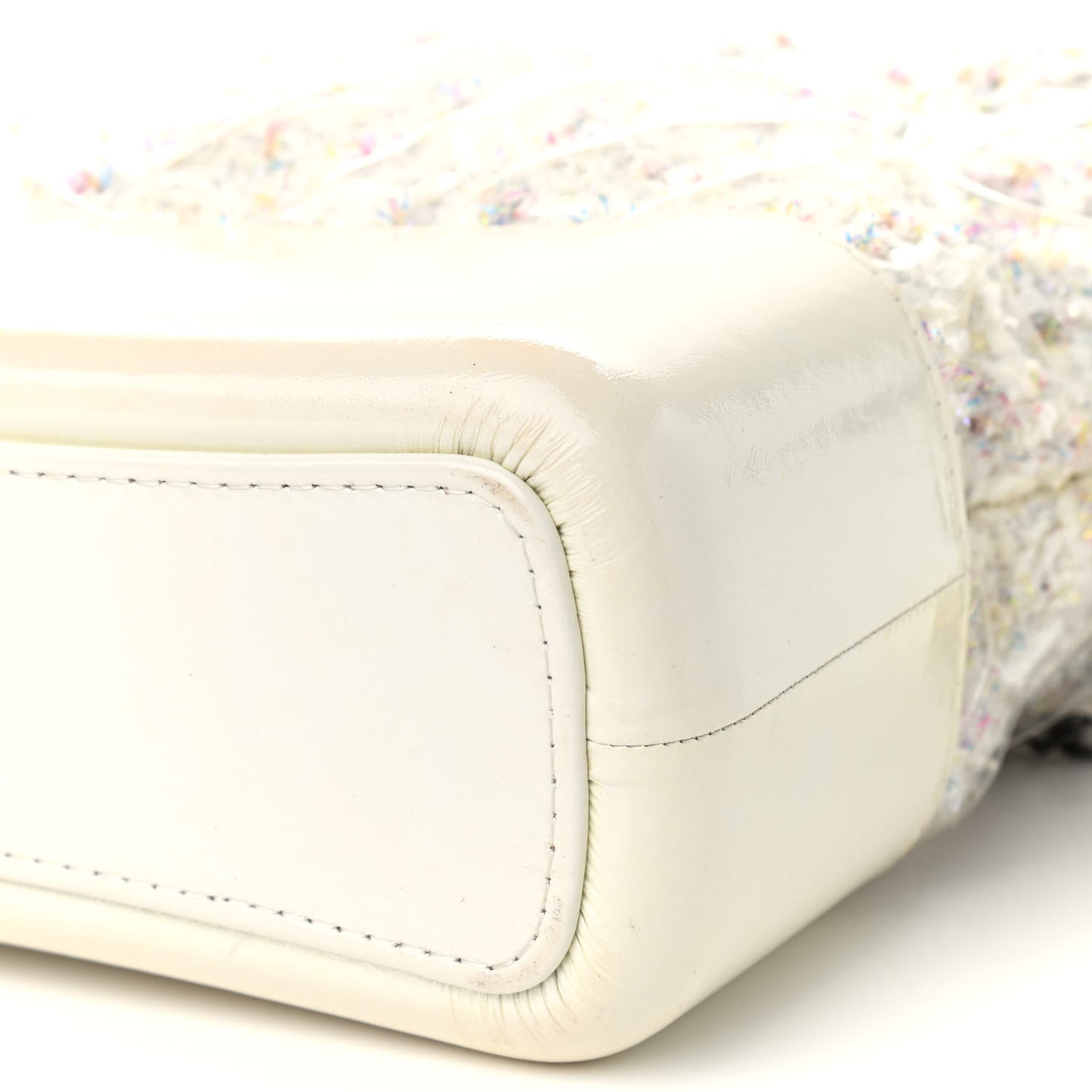 Tweed PVC Patent Chevron Quilted Medium Gabrielle Hobo White