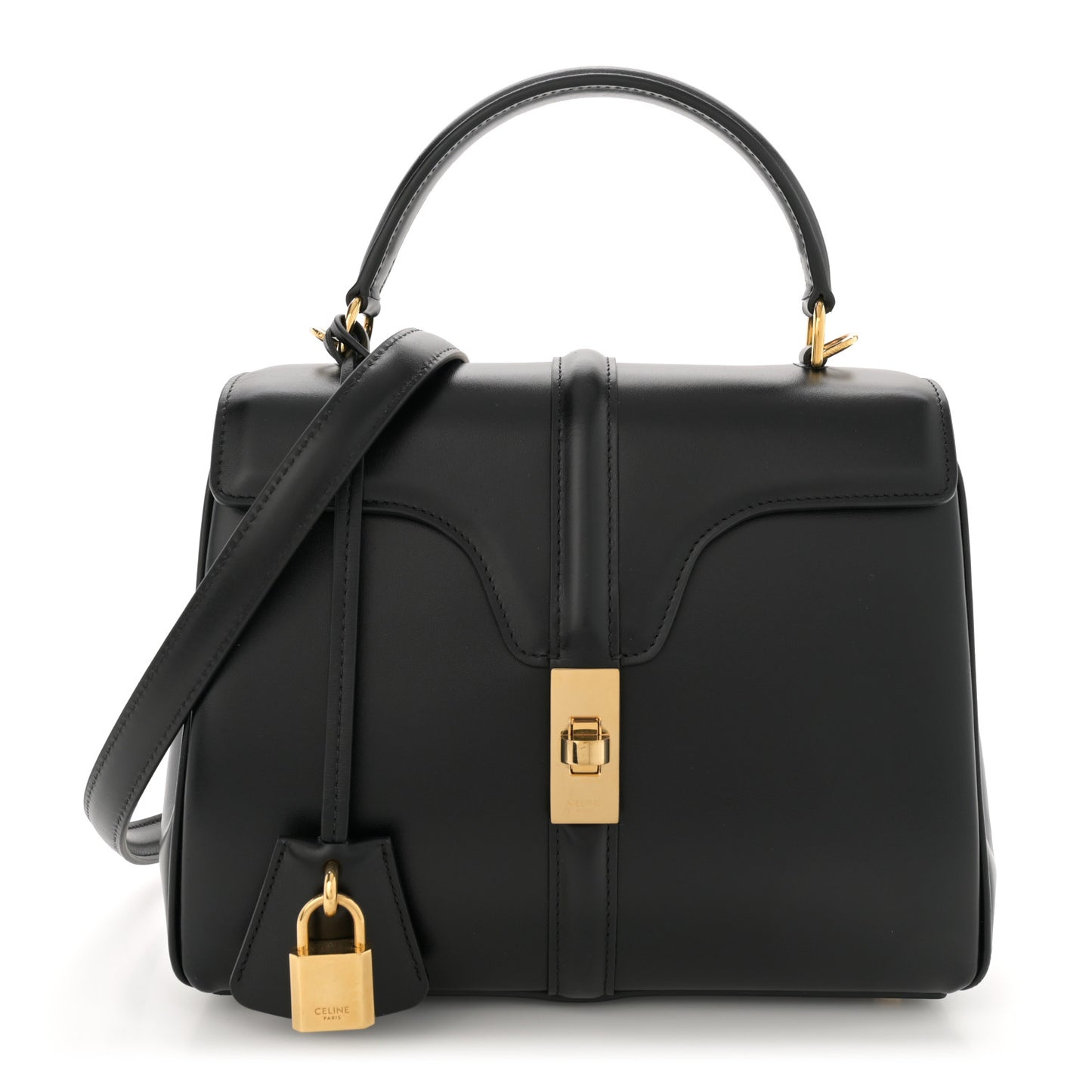 Satinated Calfskin Small 16 Top Handle Bag Black