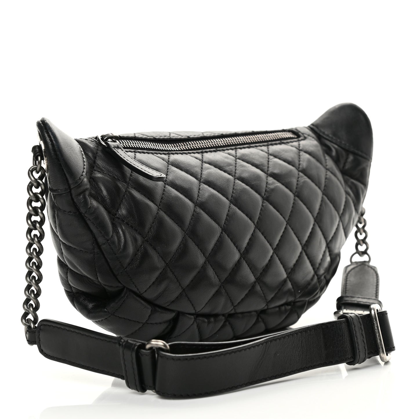 Lambskin Quilted Banane Waist Bag Fanny Pack Black