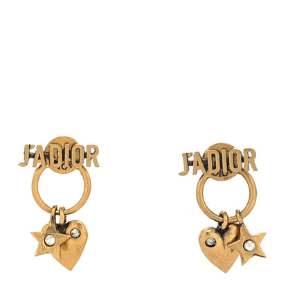Christian Dior Metal Heart Star J'adior Drop Earrings Antique Gold 1 of 4