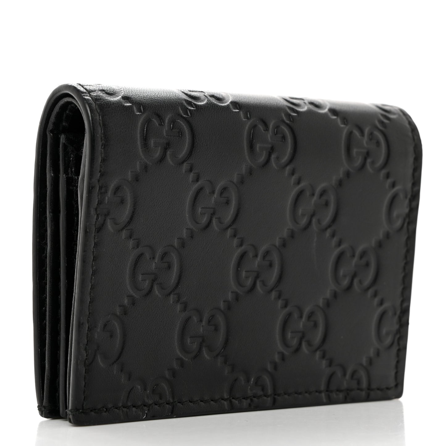 Guccissima Signature Crystal Cat Card Case Wallet Black