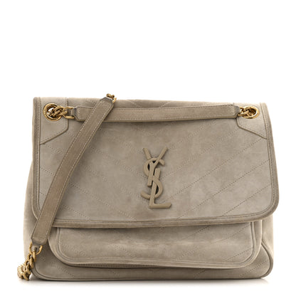 Saint Laurent Suede Monogram Medium Niki Chain Satchel Light Beige 1 of 15