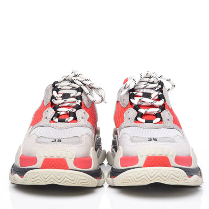 Balenciaga Fabric Mesh Womens Triple S Sneakers 38 Red Grey White 2 of 10