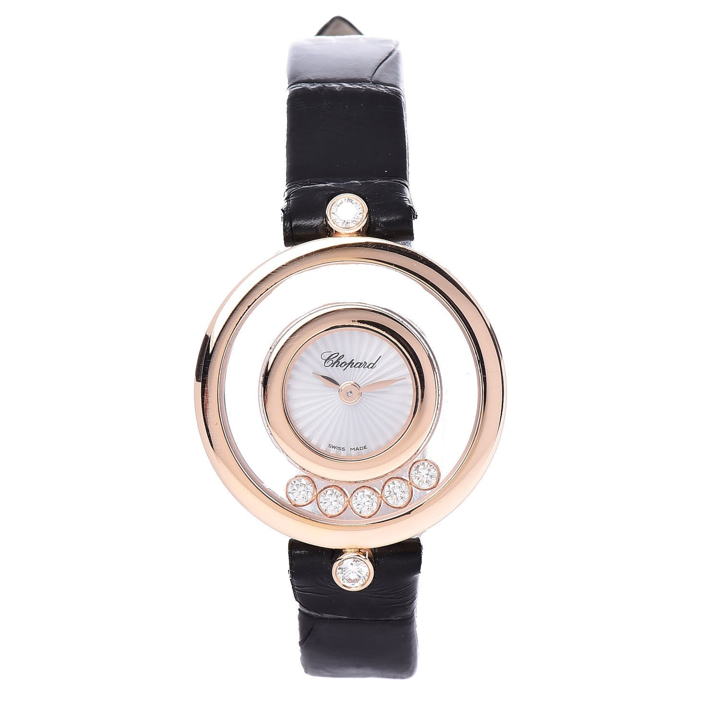 18K Rose Gold Alligator 5 Diamond 25mm Happy Diamonds Quartz Watch
