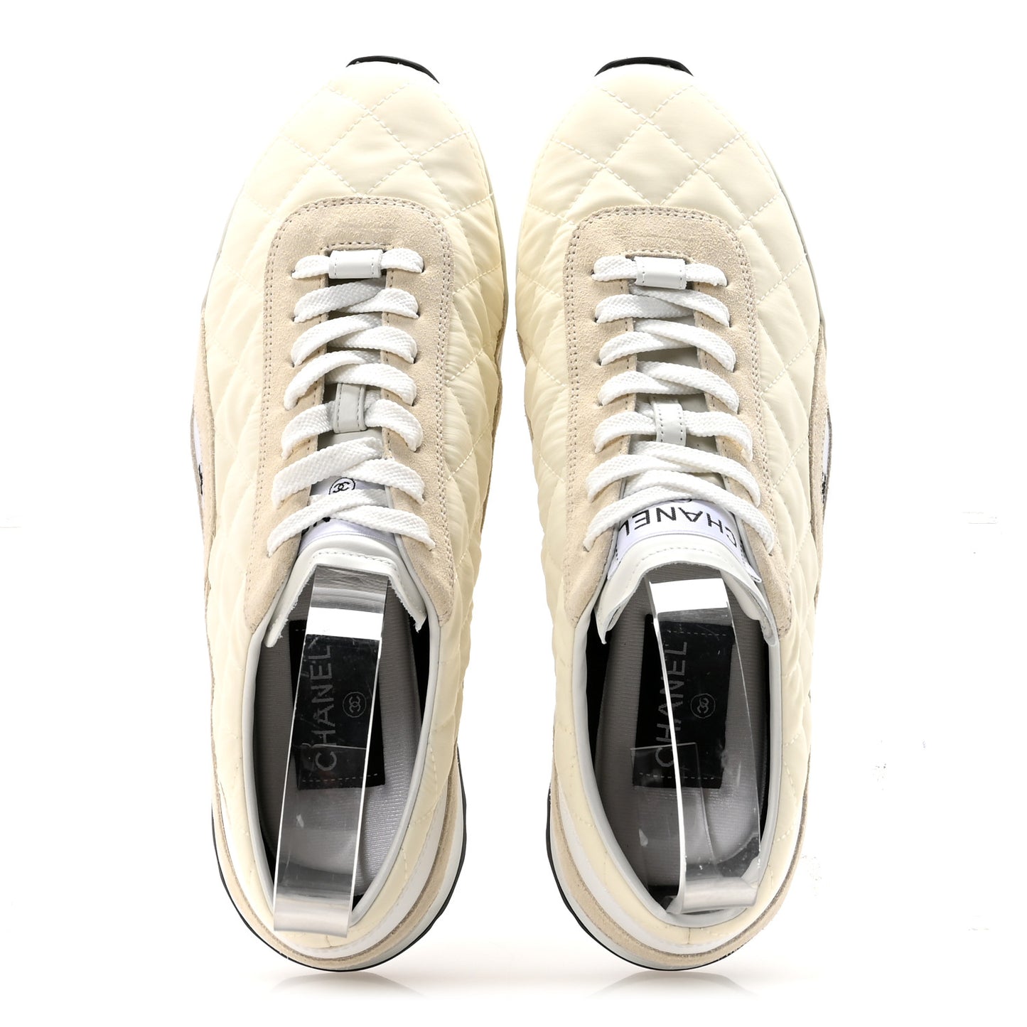 Nylon Suede Quilted Womens Sneakers 38.5 White