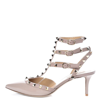 Valentino Garavani Patent Rockstud Ankle Strap Low Heel Pumps 39.5 Poudre 1 of 8