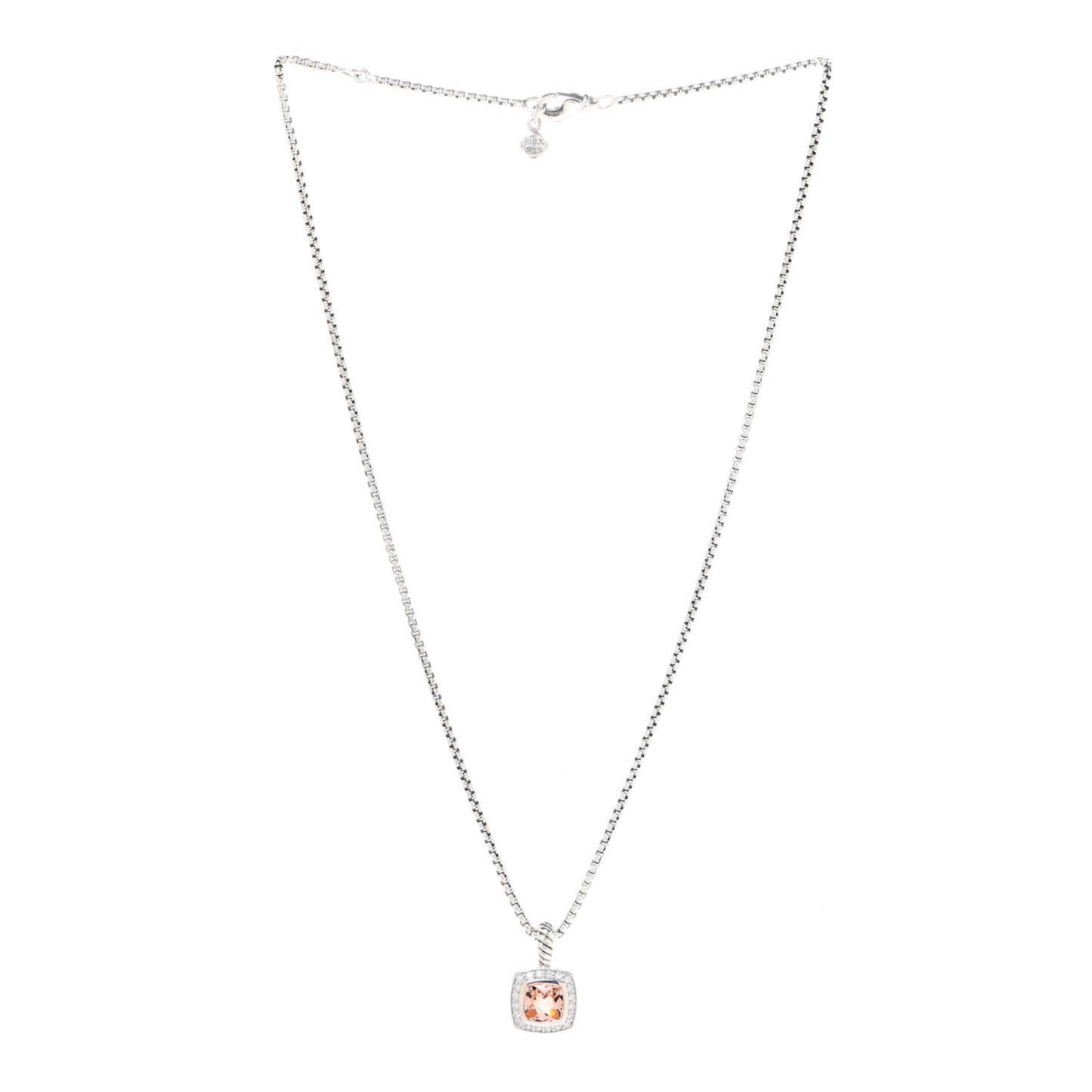 Sterling Silver Diamond Morganite 7mm Petite Albion Pendant Necklace
