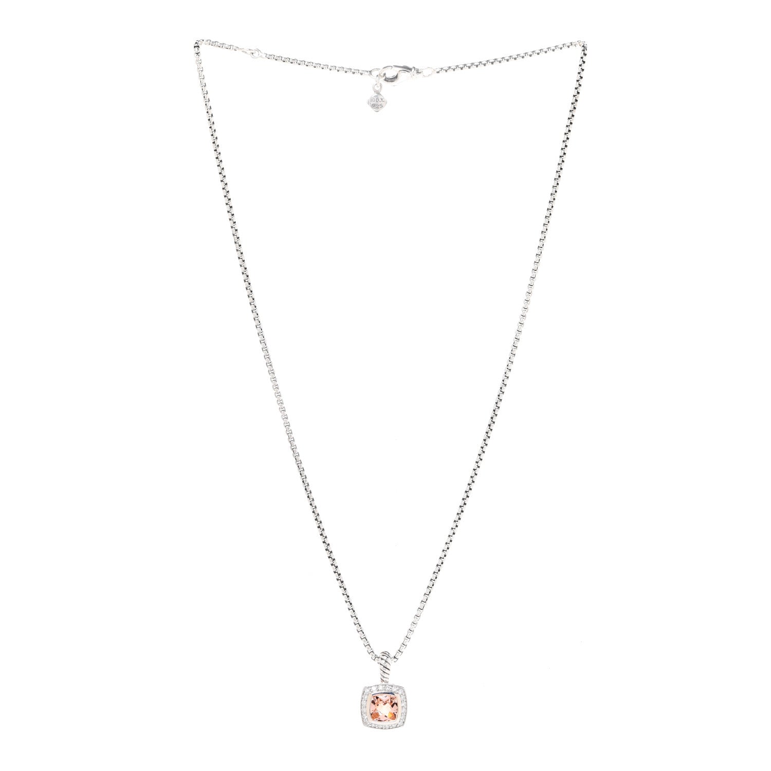 David Yurman Sterling Silver Diamond Morganite 7mm Petite Albion Pendant Necklace 3 of 5