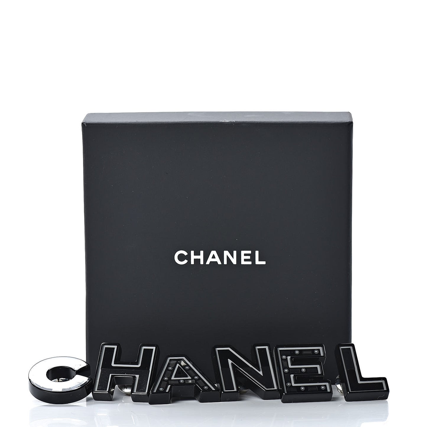 Resin Mirror Logo Brooch Set Black