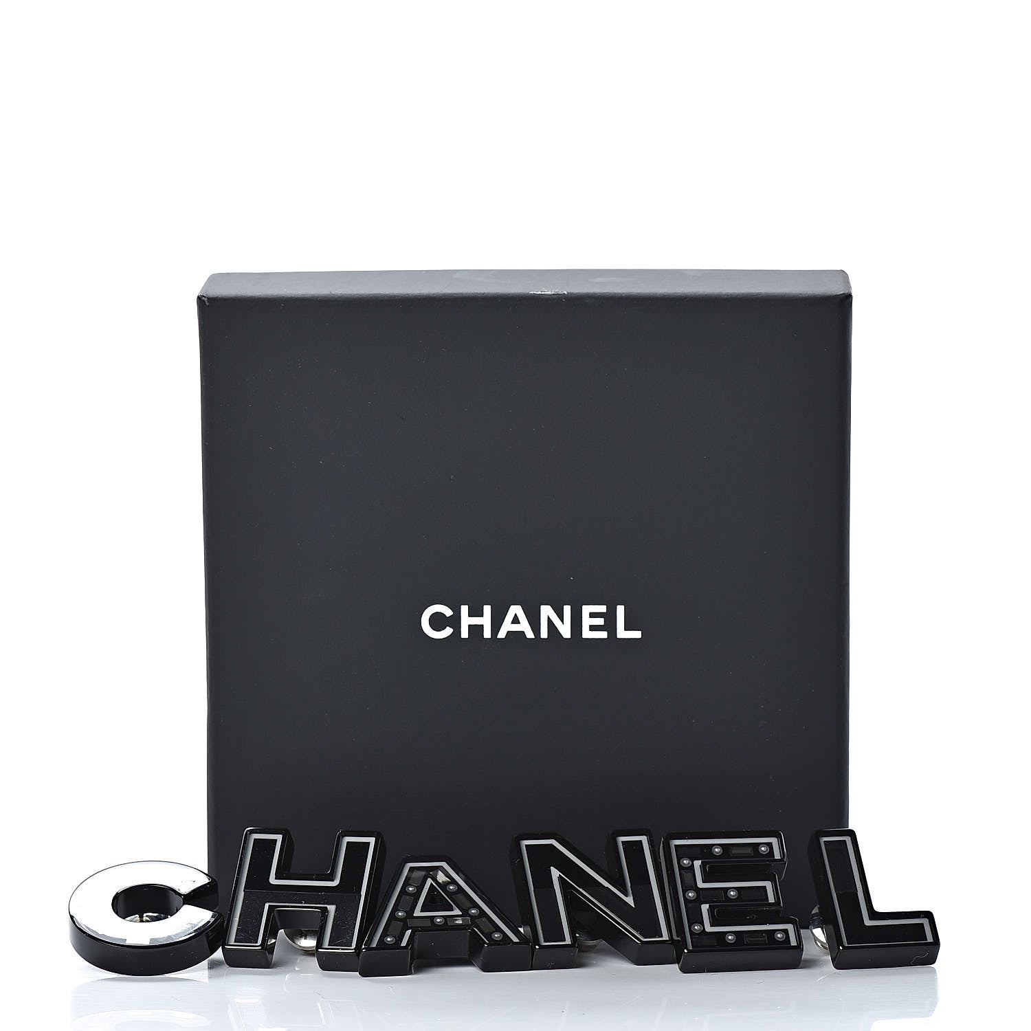 Chanel Resin Mirror Logo Brooch Set Black 5 of 5