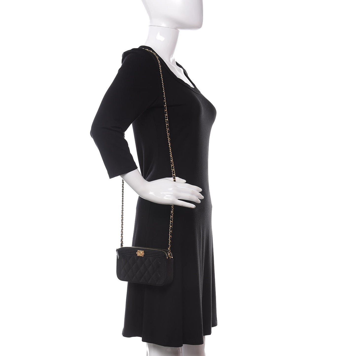 Caviar Quilted Small Boy Clutch With Chain Black