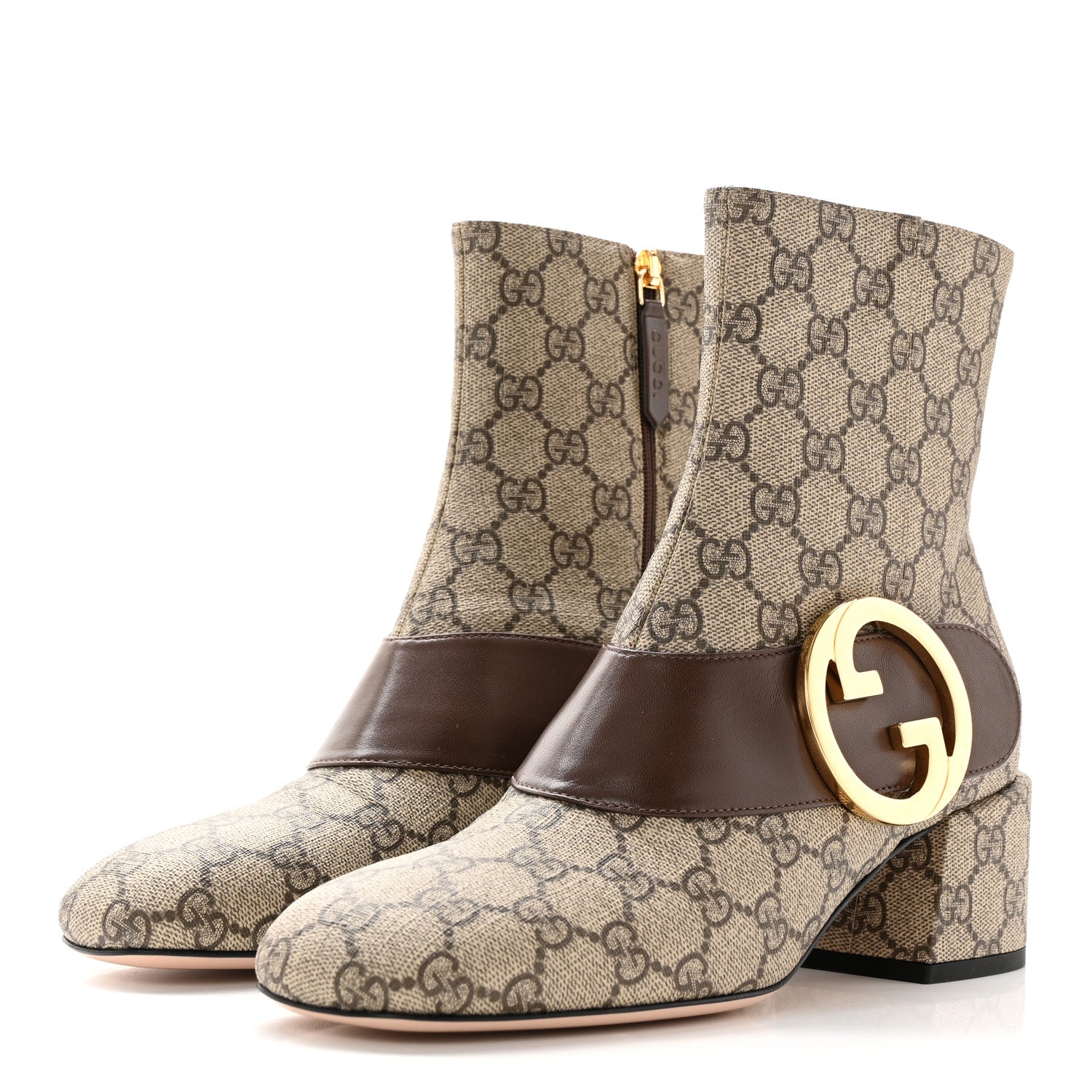Gucci GG Supreme Monogram Malaga Kid Blondie 55mm Ankle Boots 38.5 Beige Ebony New Acero 3 of 16