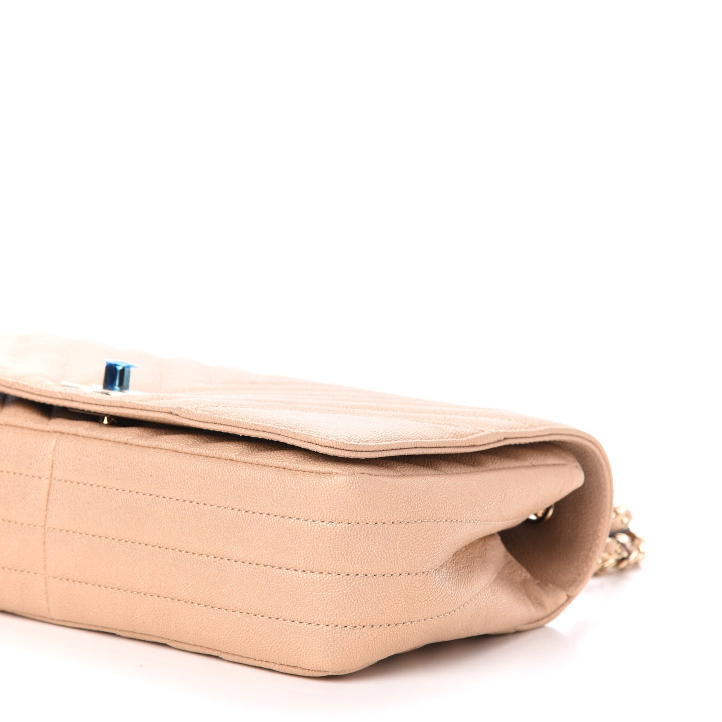 Metallic Caviar Chevron Quilted Medium Statement Flap Beige