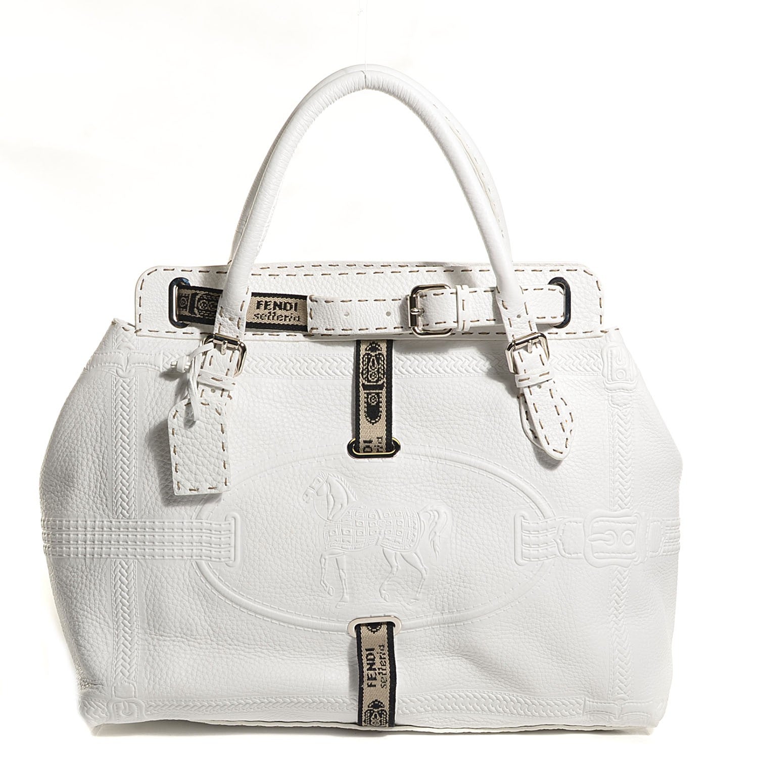 Fendi Calfskin Romano Selleria Large Villa Borghese Tote Bianco 1 of 9