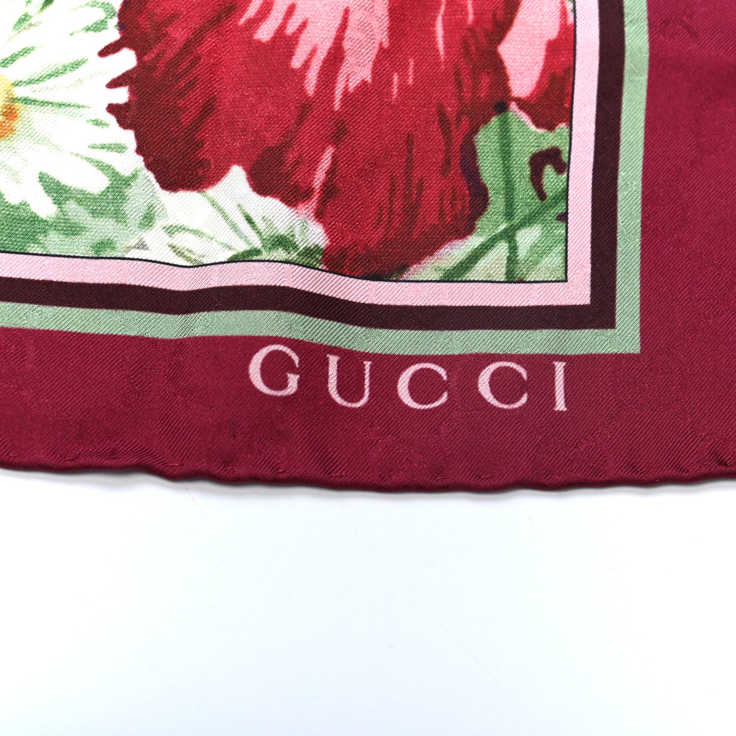 Gucci Silk Jacquard GG Monogram Deep Love Square Scarf Ivory Red 4 of 4