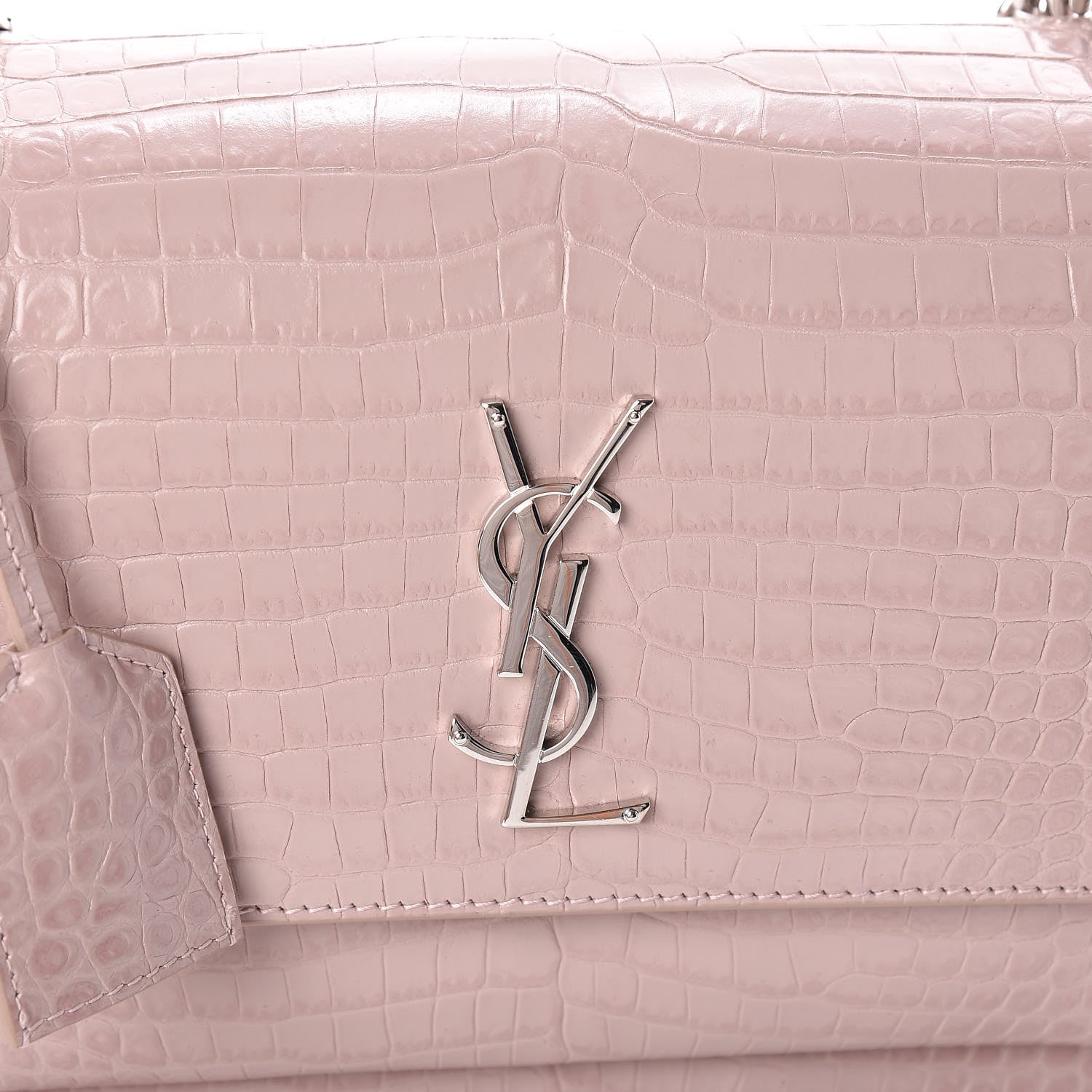 Saint Laurent Calfskin Crocodile Embossed Medium Monogram Sunset Powder Pink 10 of 10