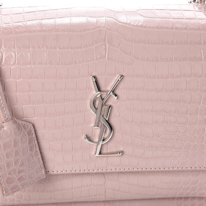 Saint Laurent Calfskin Crocodile Embossed Medium Monogram Sunset Powder Pink 10 of 10