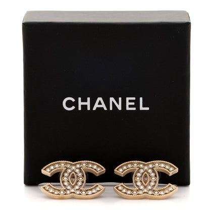 Chanel Crystal Timeless CC Earrings Light Gold 5 of 5