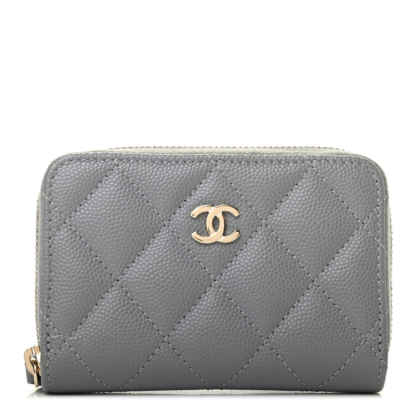 Caviar Quilted Zip Coin Purse Grey