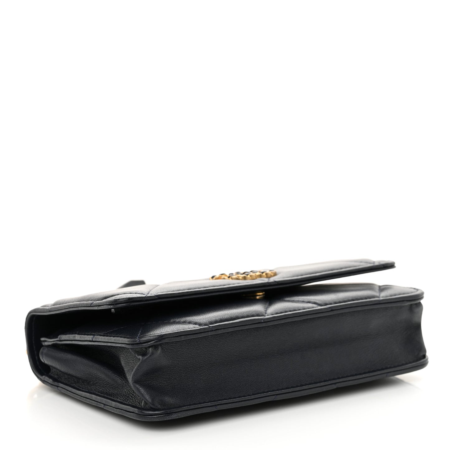 Lambskin Quilted Chanel 19 Wallet On Chain WOC Navy Blue