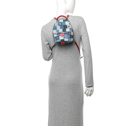 Louis Vuitton Denim Damier Monogram Patchwork Palm Springs Backpack Mini Blue Rouge 2 of 11