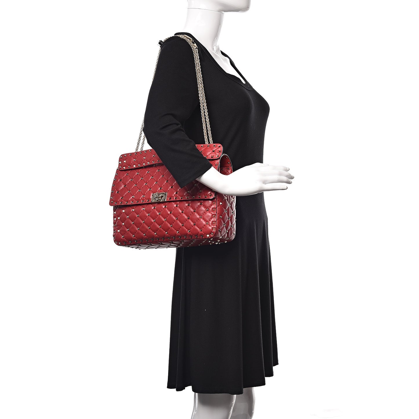 Nappa Large Rockstud Spike Shoulder Bag Rubino