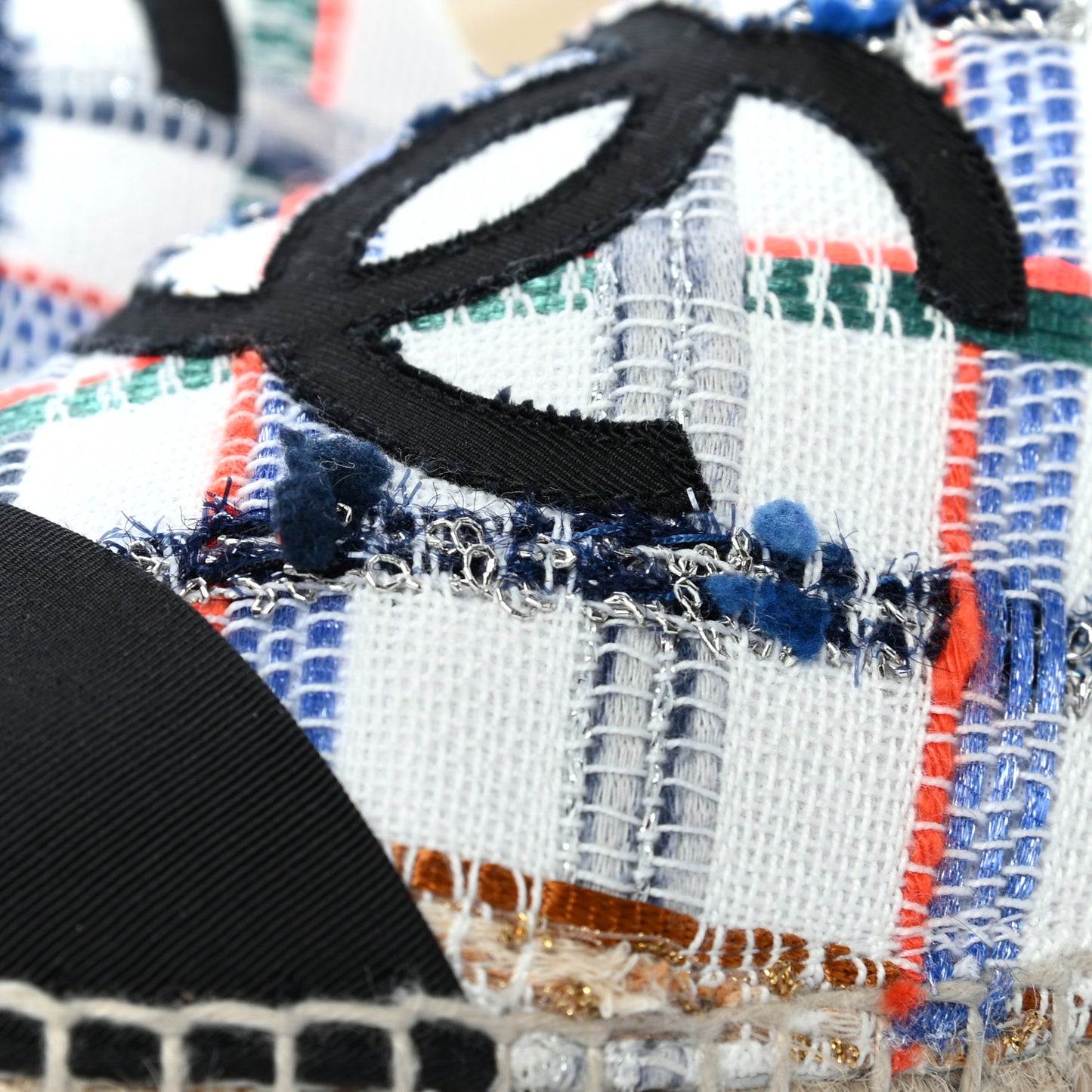 Tweed Grosgrain CC Espadrilles 39 White Blue Pink Green Black