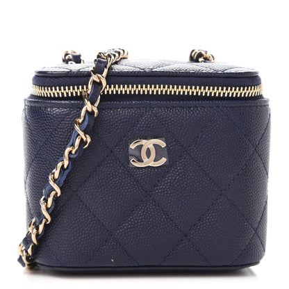 Chanel Caviar Quilted Mini Vanity Case With Chain Navy Blue 1 of 11
