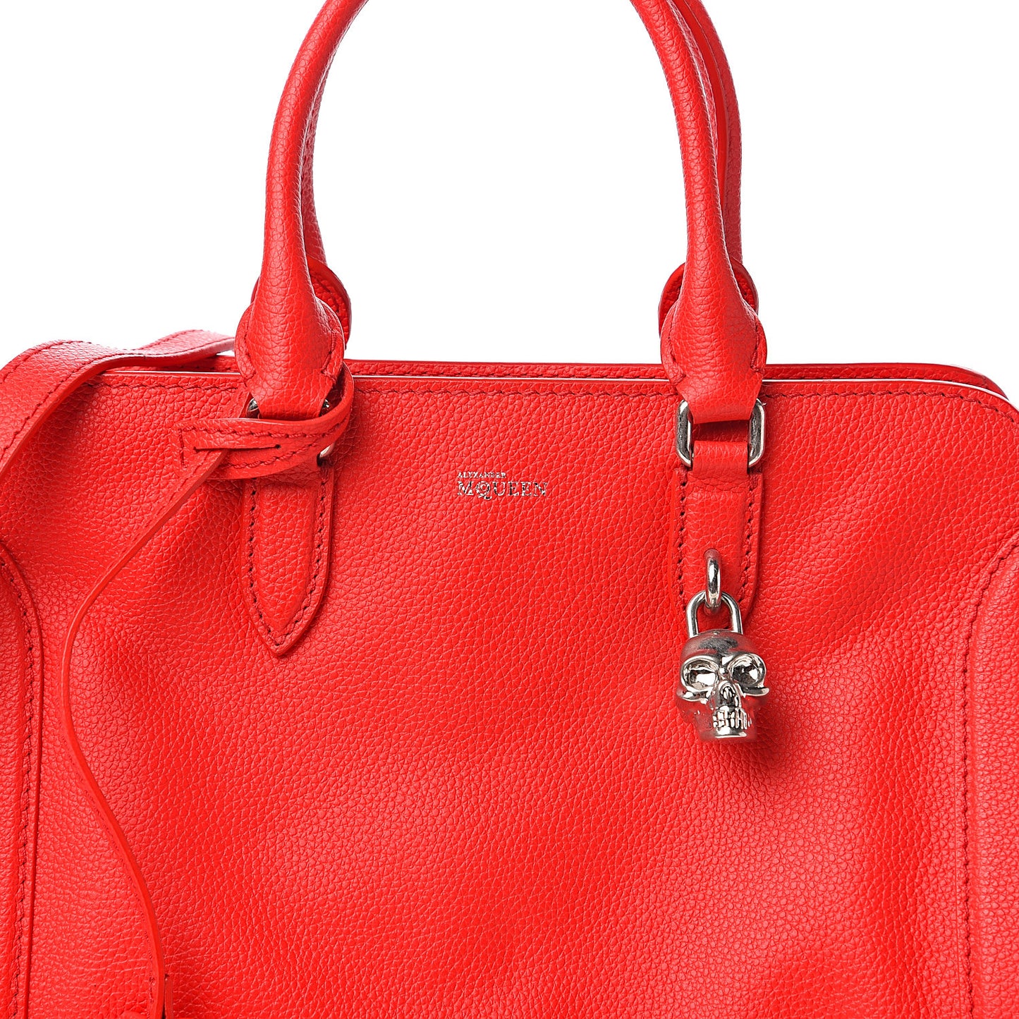 Pebbled Calfskin Small Skull Padlock Zip Around Tote Geranium