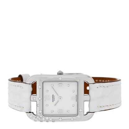 Hermes Stainless Steel Alligator Diamond Mother of Pearl 23mm Cape Cod Quartz Watch Bleu Brum 2 of 5