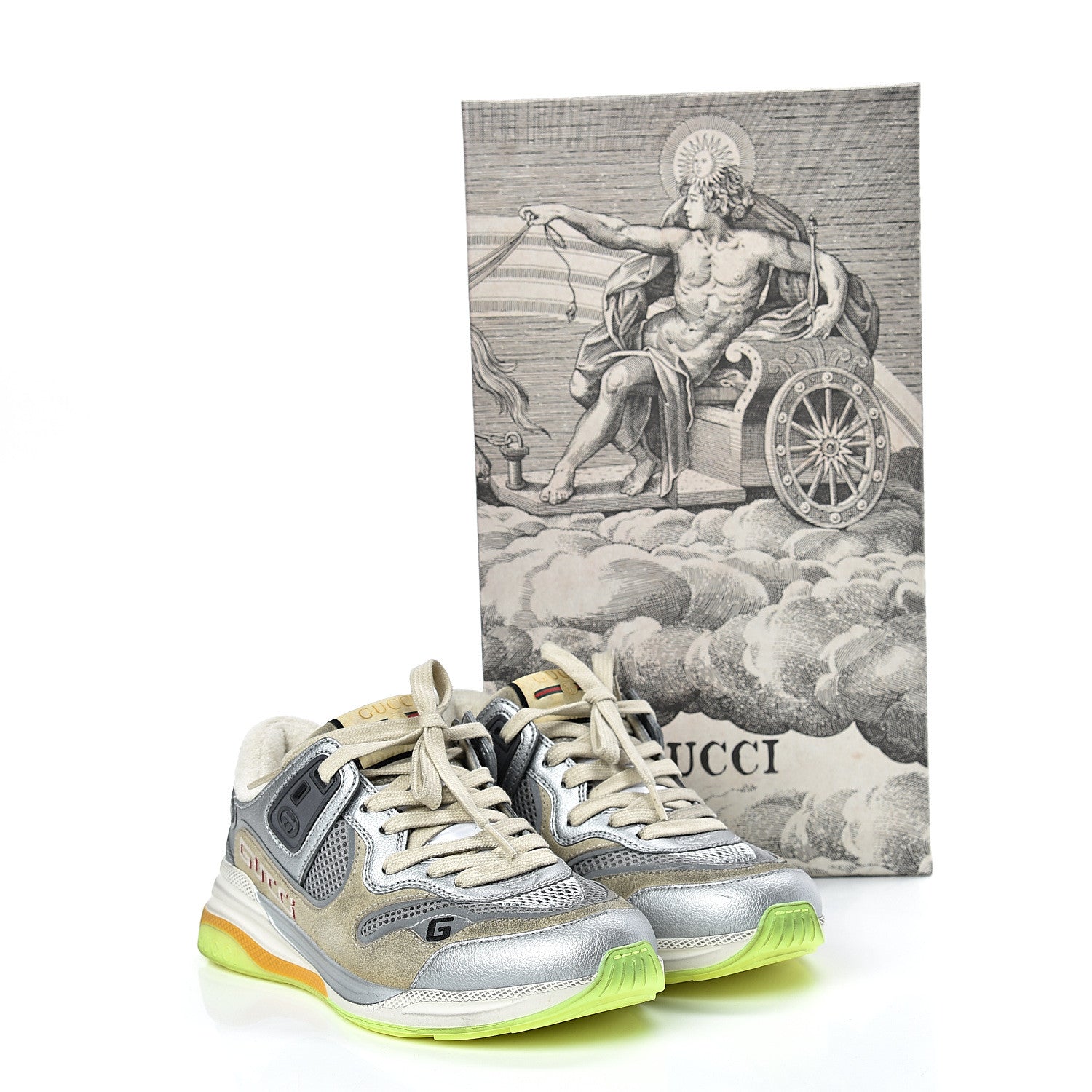 Gucci Metallic Calfskin Suede Womens Ultrapace Sneakers 35.5 Silver Oatmeal 10 of 10