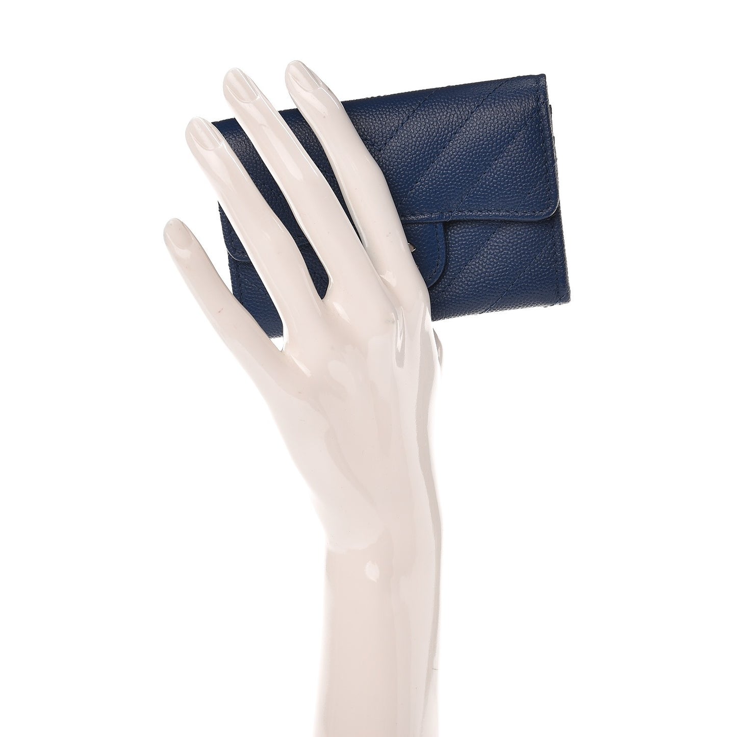 Caviar Chevron Quilted Card Holder Wallet Dark Blue