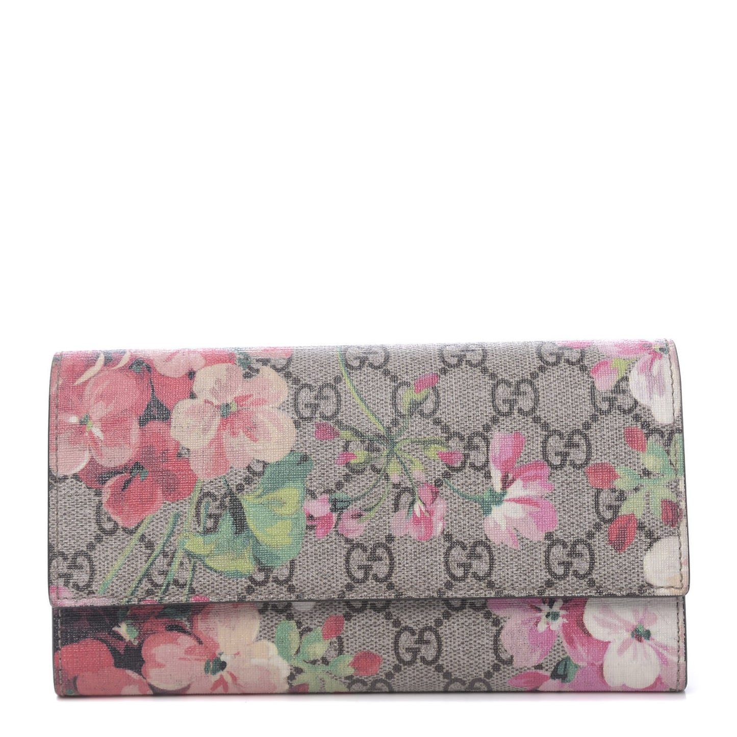 GG Supreme Monogram Blooms Continental Wallet Beige Multicolor Dry Rose