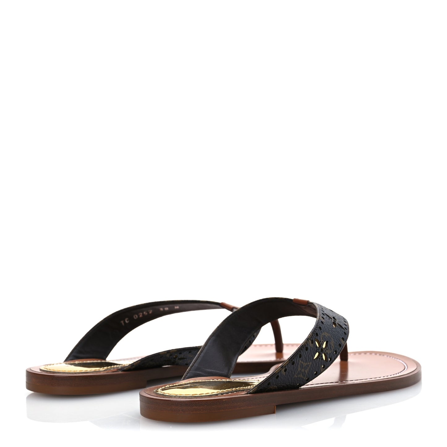 Monogram Sunny Flat Thong Sandals 38 Brown